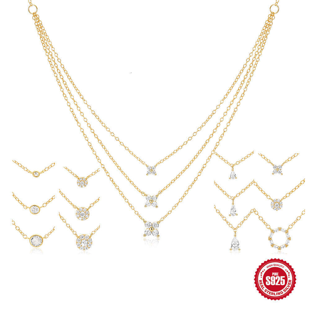Fashionable S Pure Sier Petal Element Three-Layer Stacking Perfect Neck Effect Necklace