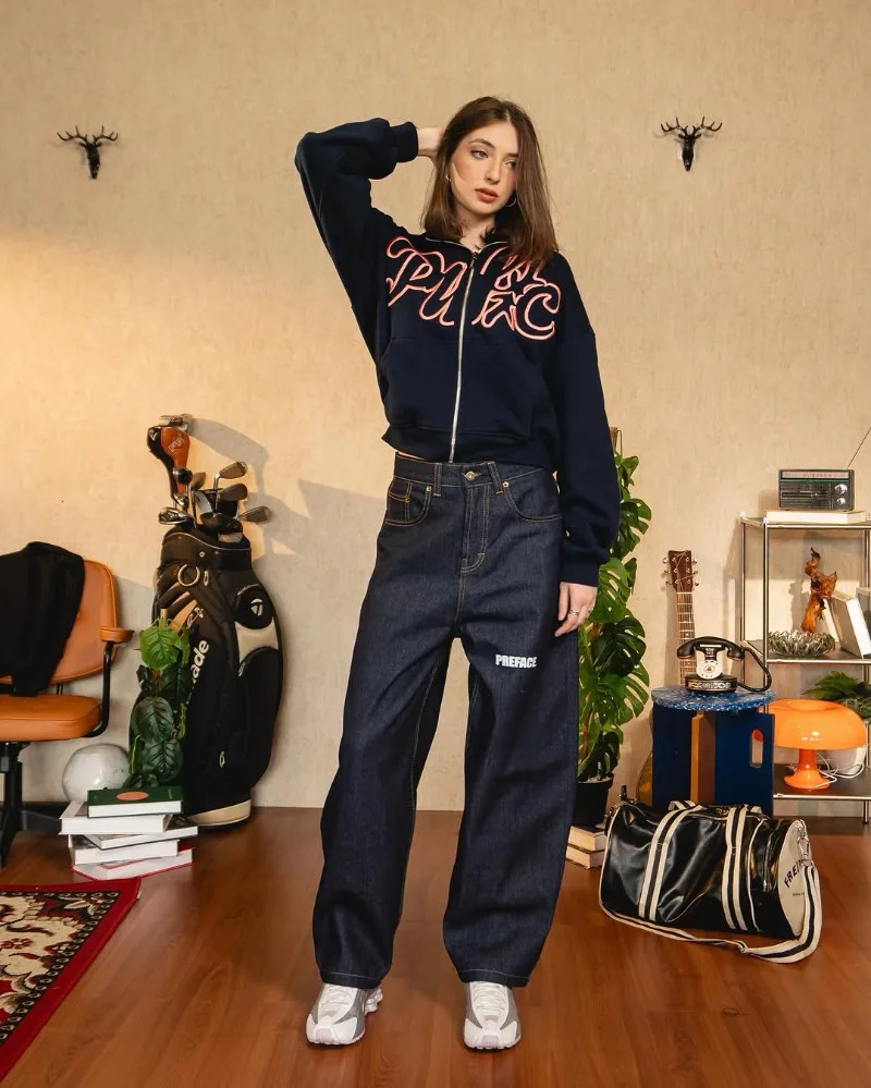 American Retro Trendy Zip Up Hoodie High Street Harajuku Y2K Streetwear Women Korean Loose Casual Oversized Sweatshirt 250904