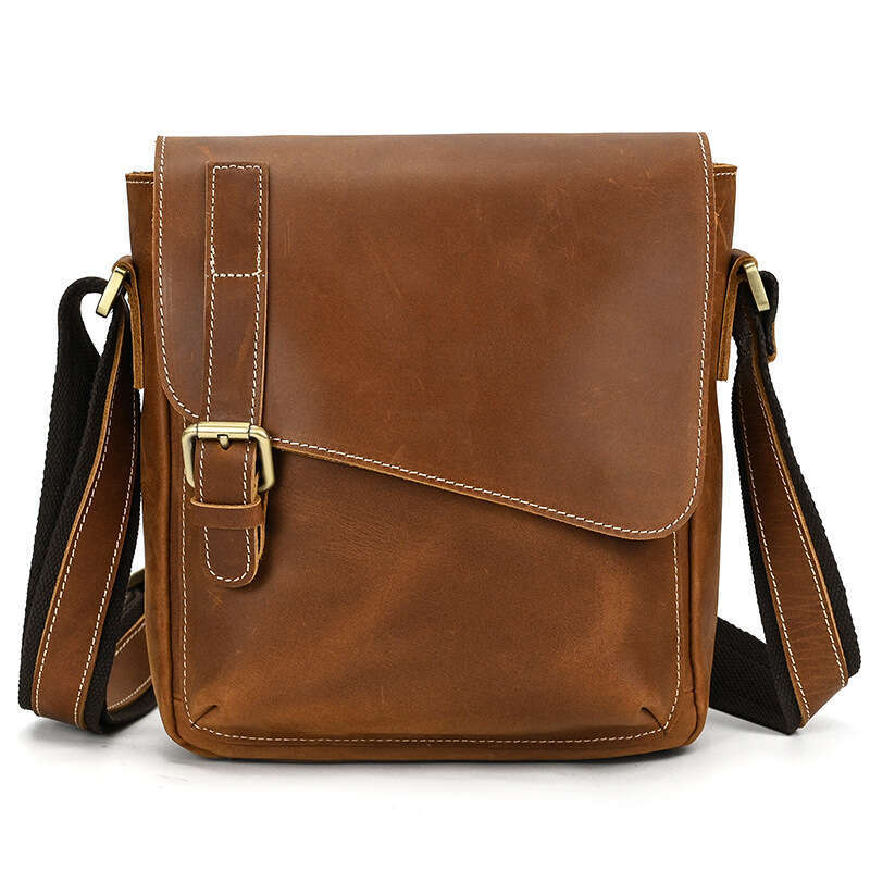 Men's Vintage Genuine Leather iPad Messenger Bag Thick Cow Leather Shoulder Bag Small Casual Crossbody Bag Cowhide Briefcase