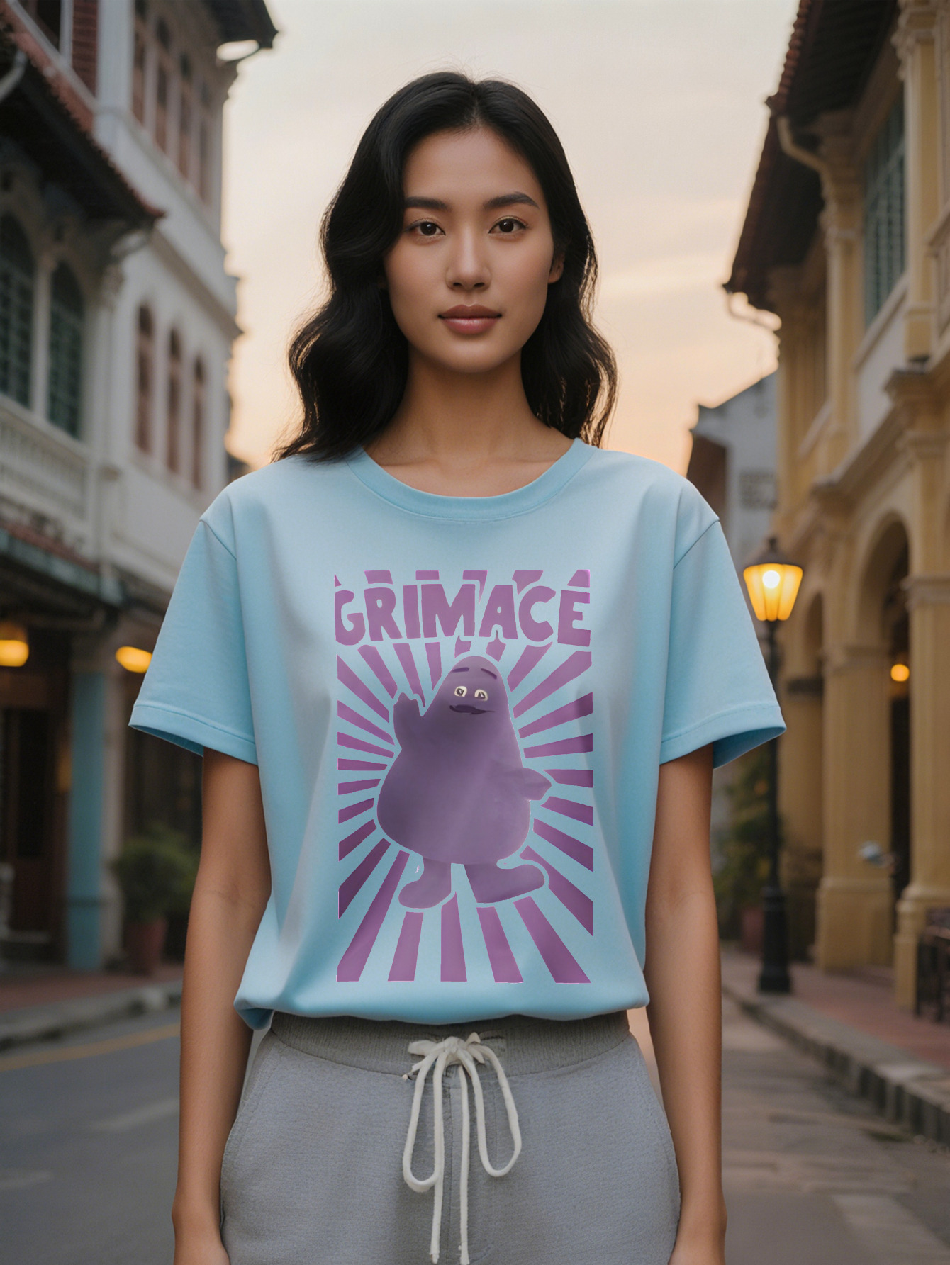 2024 Casual Graphic T-Shirt with Cartoon Character, pure cotton, lightweight, regular fit, round neck, washable