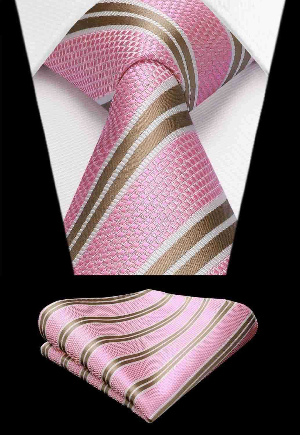 Mens Striped Ties Classic Silk Woven Tie and Pocket Square Set Formal Business Necktie Handkerchief for WeddingW250904