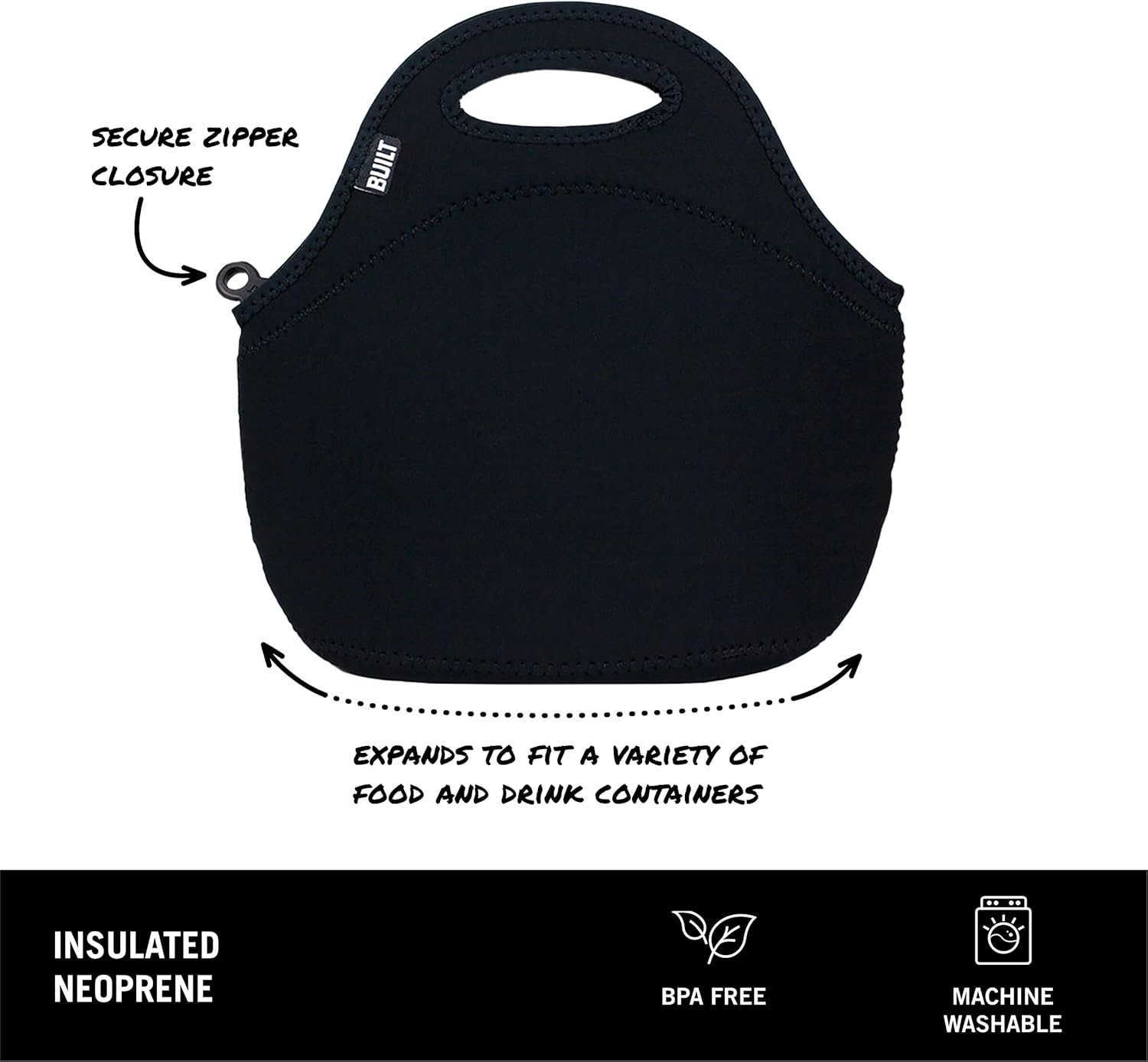 Getaway Soft Neoprene Lunch Tote Bag Lightweight Insulated and Reusable One Size BlackW250904