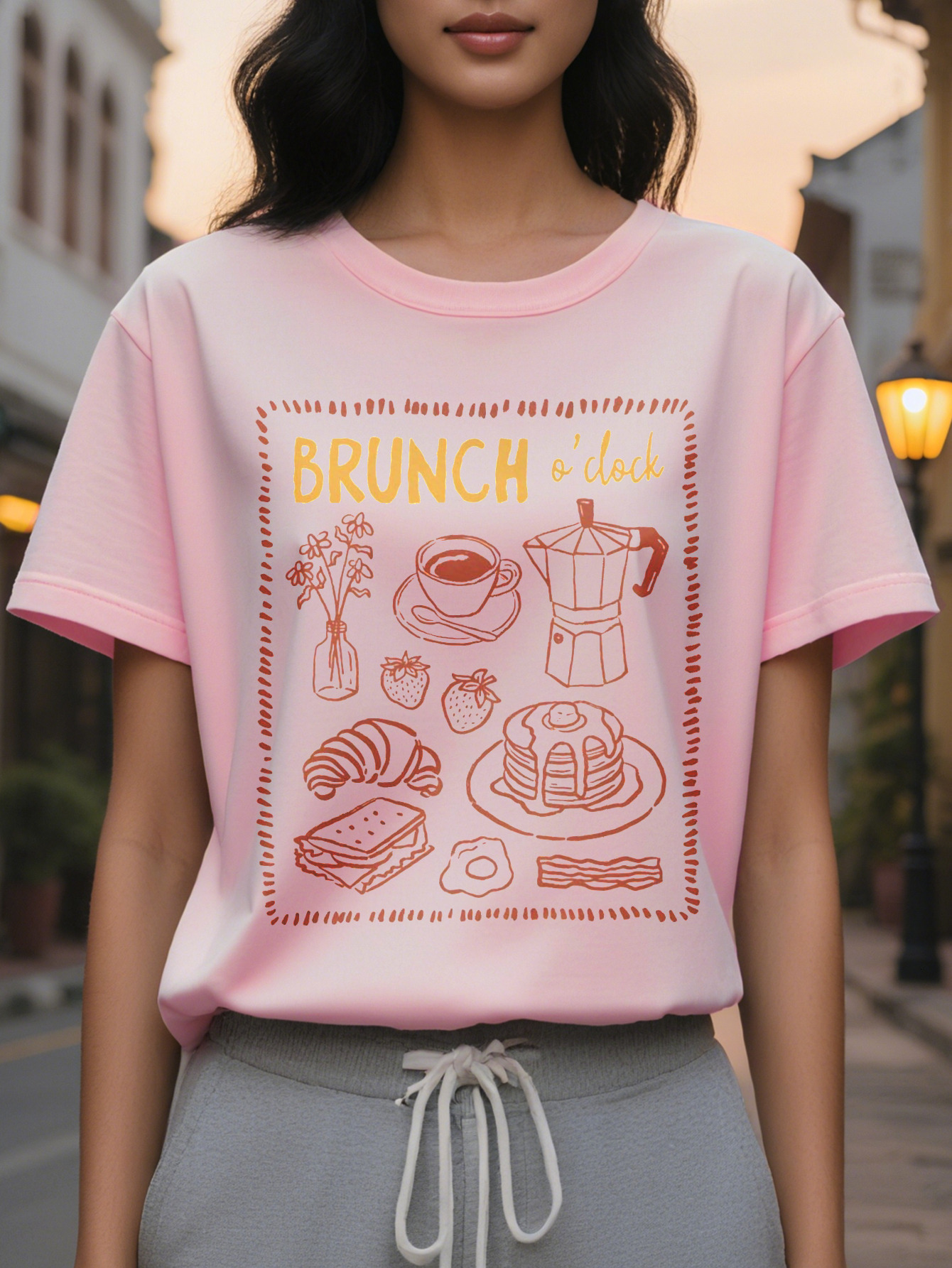 Brunch Casual Summer Wear Comfortable And Fashionable Round Neck Top Opaque Material Bright Printed Shirt