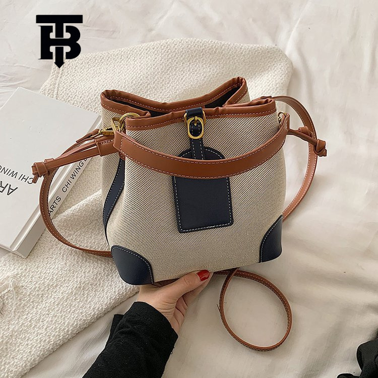 TB BHULAMTE 2024 New Korean Fashion Designer s bag Women's Handbag Bucket Bag Trendy Canvas Color-Block Textured Crossbody Bag