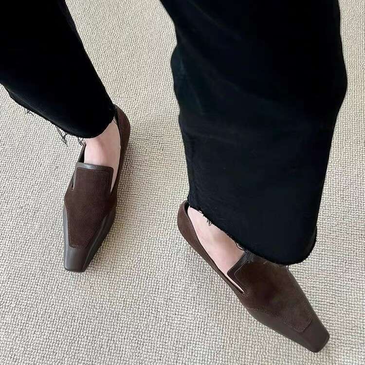 Cowhide Version ~ New Style Square Toe Low Heel Women's Mules Versatile Elegant Leather Designer Shoe Shoes Mary Jane Commuter Flats