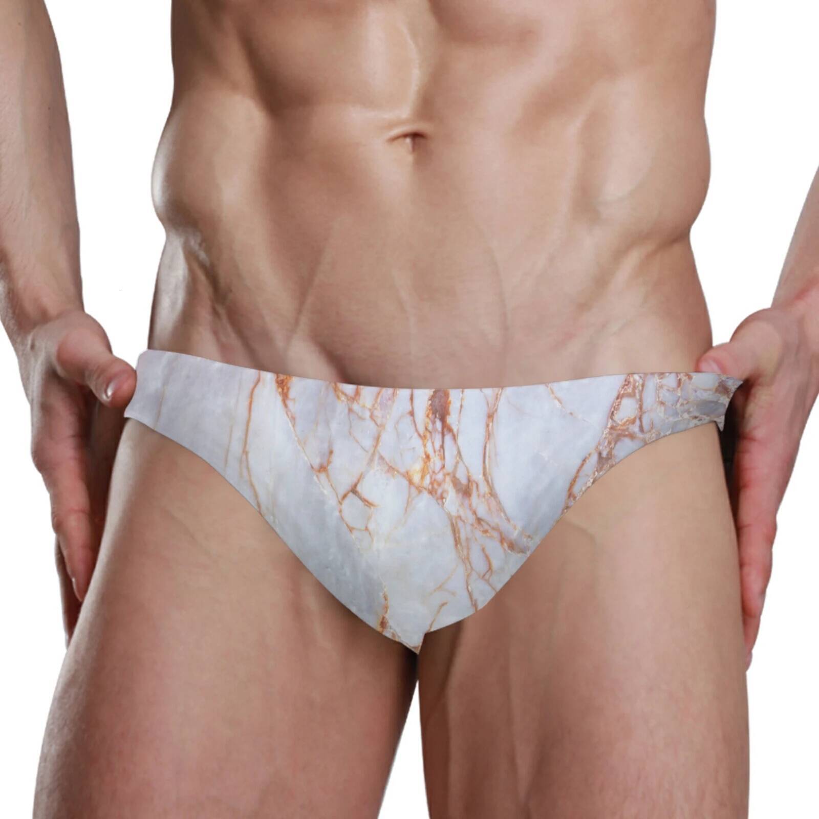 Low Waist Swimwear Push Pad Swim Briefs Marble Print Men Swimsuit Sexy Bathing Suit Quick Dry Summer Sport Beach Wear Surf Gay