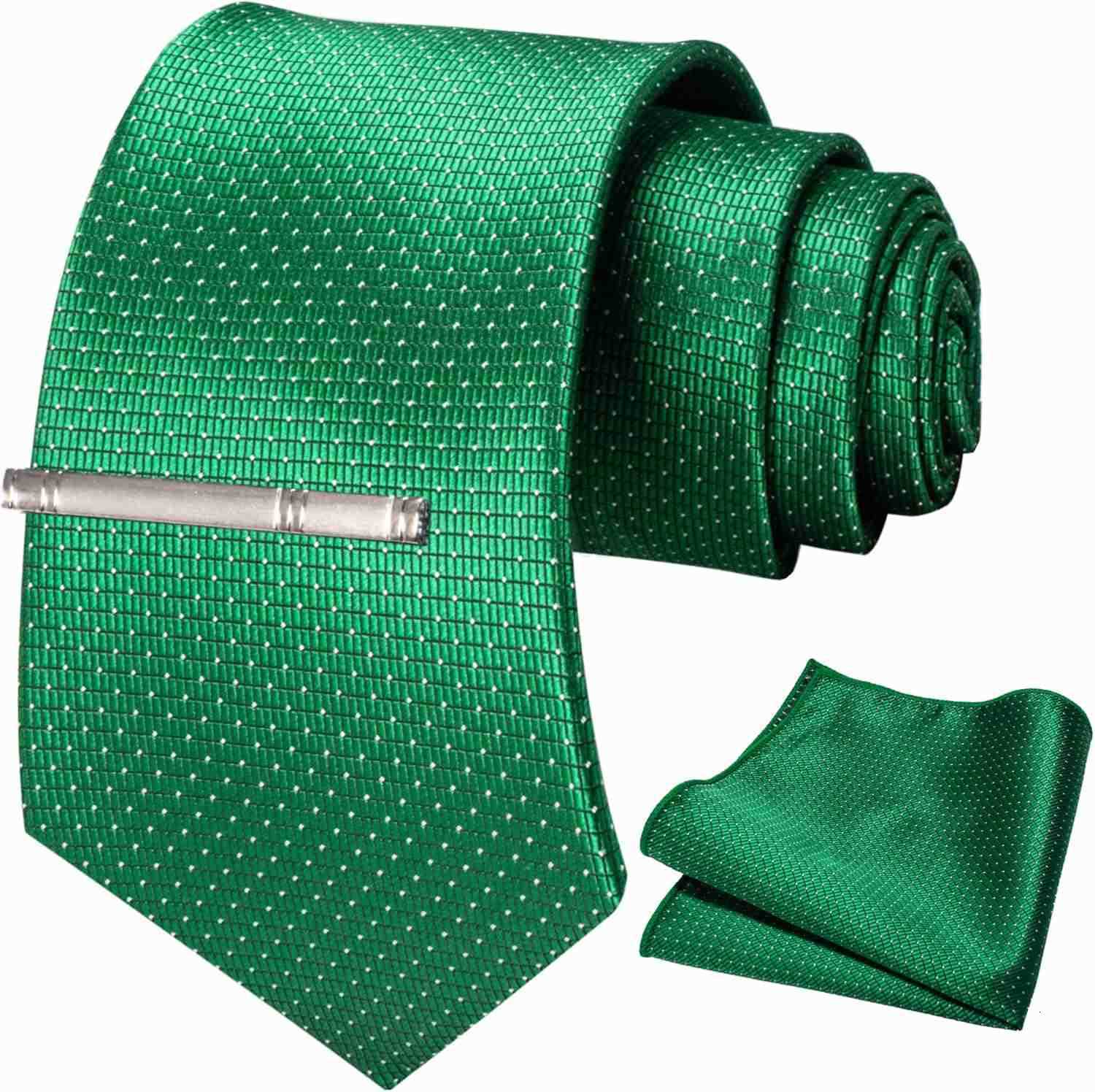 Silk Stripe Plaid Tie and Pocket Square with Tie Clip Sets for MenW250903