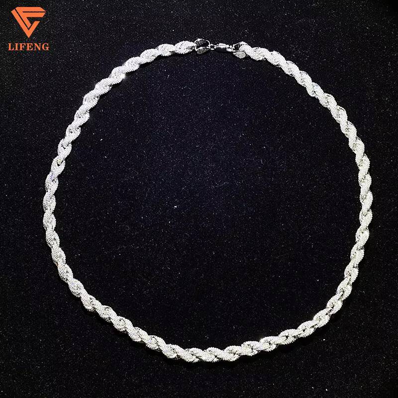Fine Jewelry Iced Out Chains White Gold Plating 925 Sliver Cord Chain Moissnanite Diamond Necklace for Women Men