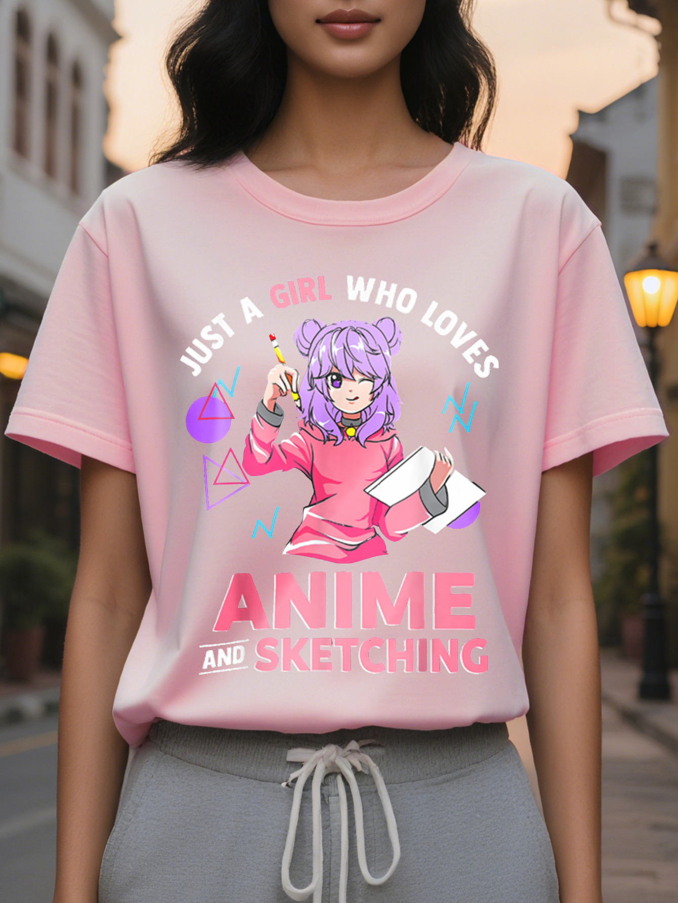 Large XL Vibrant Anime Print Crew Neck T-Shirt Soft Breathable Short Sleeve Design Women Perfect for Spring and Summer Casual Plus Size
