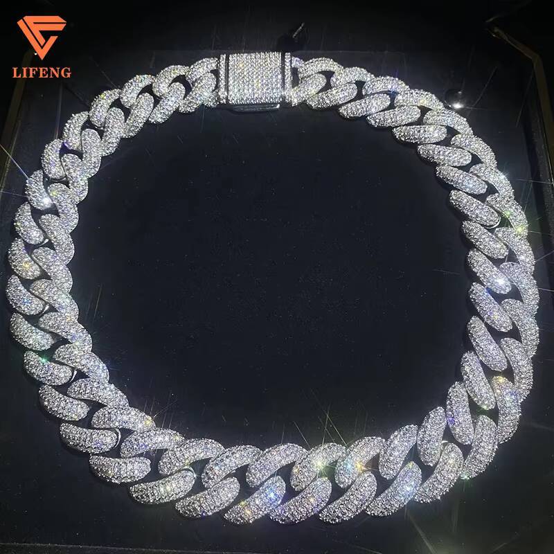 Custom 20mm 5Rows 925 Sterling Silver Gold Plated Cuban Link Chain Mens Full Iced Hip Hop Diamond Moissanite Fine Necklaces