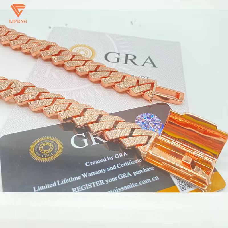 Rose Gold Plated Iced Out Chain 15mm 925 Sterling Silver Pass Diamond Tester Hip Hop Jewelry Vvs Moissanite Cuban Link Chain
