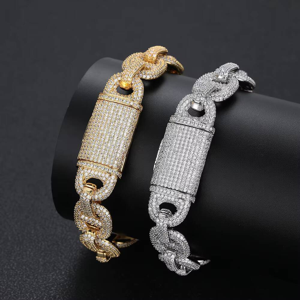 Fine jewelry; ice cube decoration bracelet; shiny diamond 8-gauge Cuban chain bracelet; 925 silver hip-hop jewelry; unis