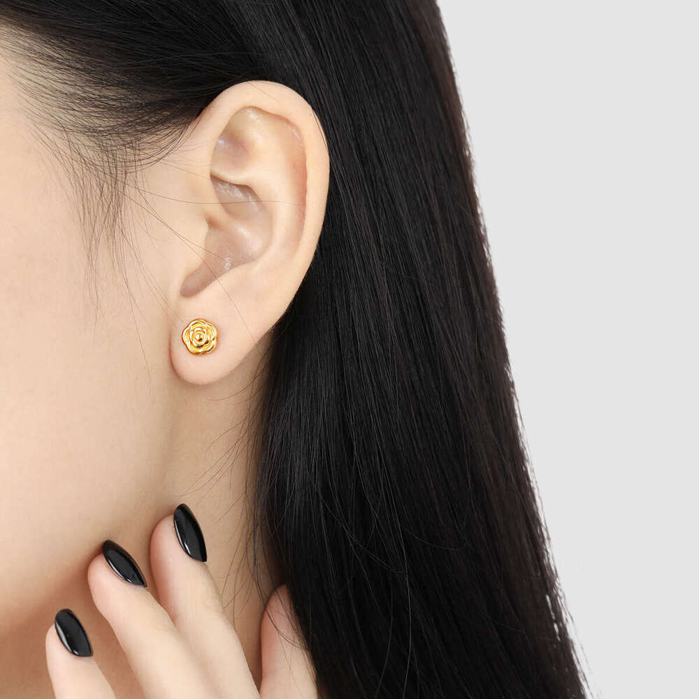 Korean Style Ins Niche Design Rose Flower Gold-Plated Titanium Steel Bone Studs Women's Fashion Personality Versatile Ear Jewelry