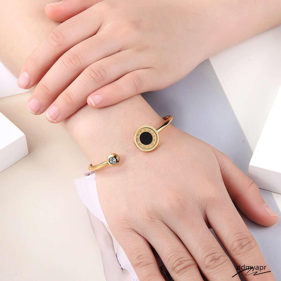 Collections Hot Selling Roman Numerals Ddmyday Inlaid Agate Shell Rotatable Stainless Bracelet For Women Rose Gold Titanium Steel Bangle Ddmyday