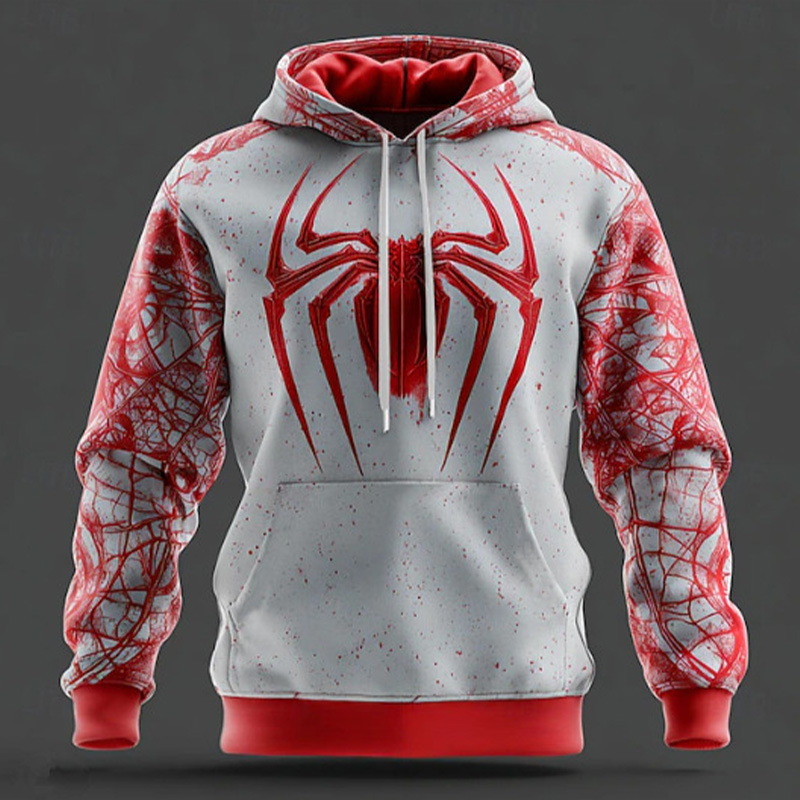 Stylish Men's American Streetwear Hooded Sweatshirt Featuring Eye-Catching Spider Pattern - Choose from Various Color Options