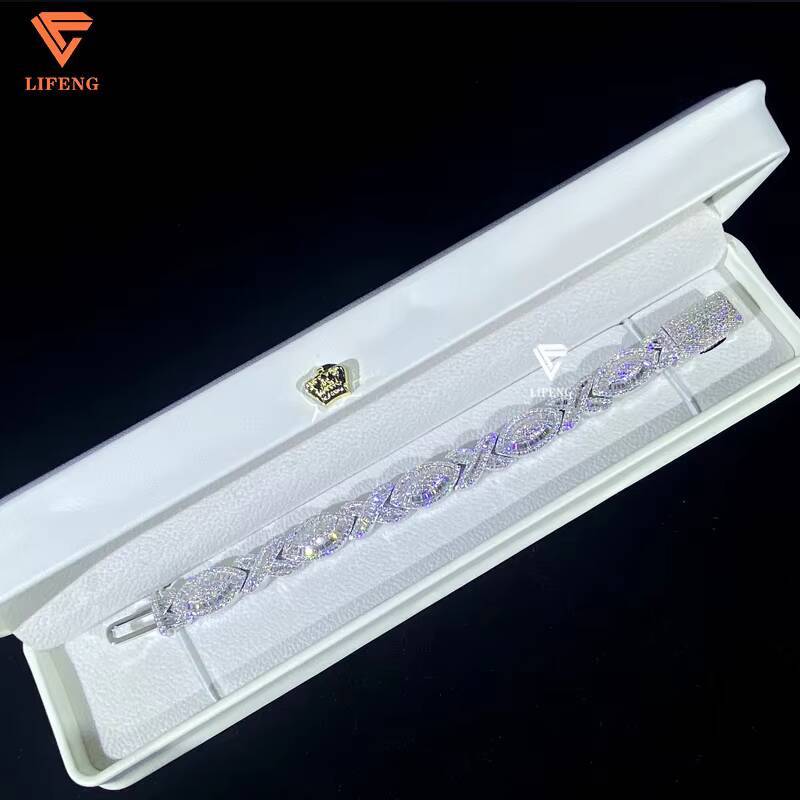 Hip Hop Fine Chain Link Bracelets 925 Silver Custom Eyes Design Infinity Bracelet Baguette Moissanite Diamond Charm Bracelet