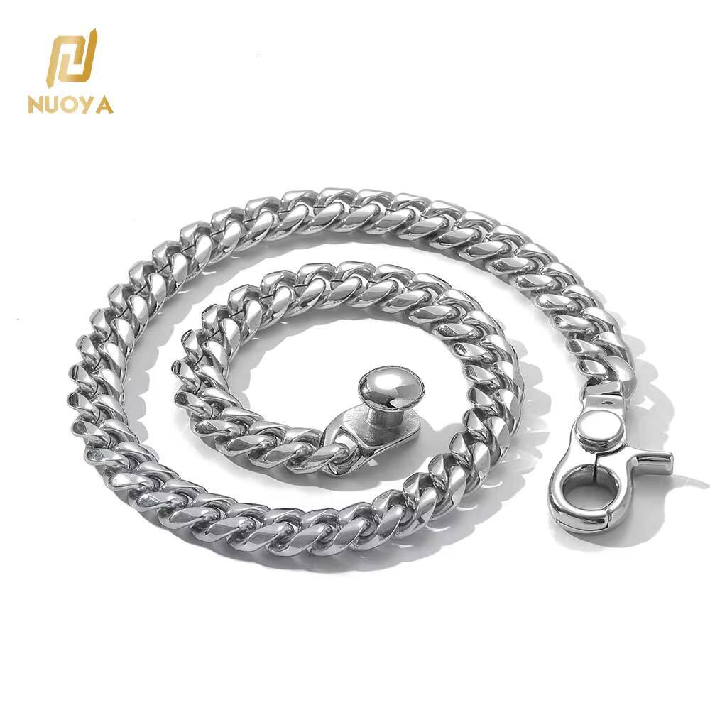 NUOYA Personalized Clasp Cuban Link Chain Hip Hop Style High Polish Custom Length Stainless Steel Necklace for Men Gift Jewelry