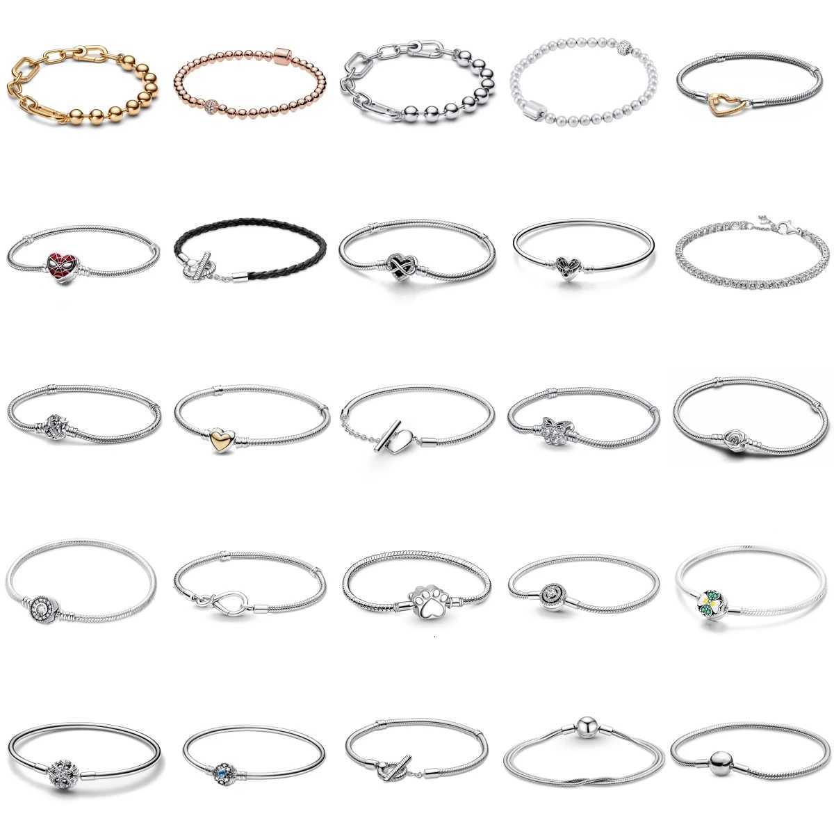 Original 925 Sterling Silver For Women Charm Bead Bracelet Butterfly Claw Print Rose Chain Luxury Jewelry Gift W250904