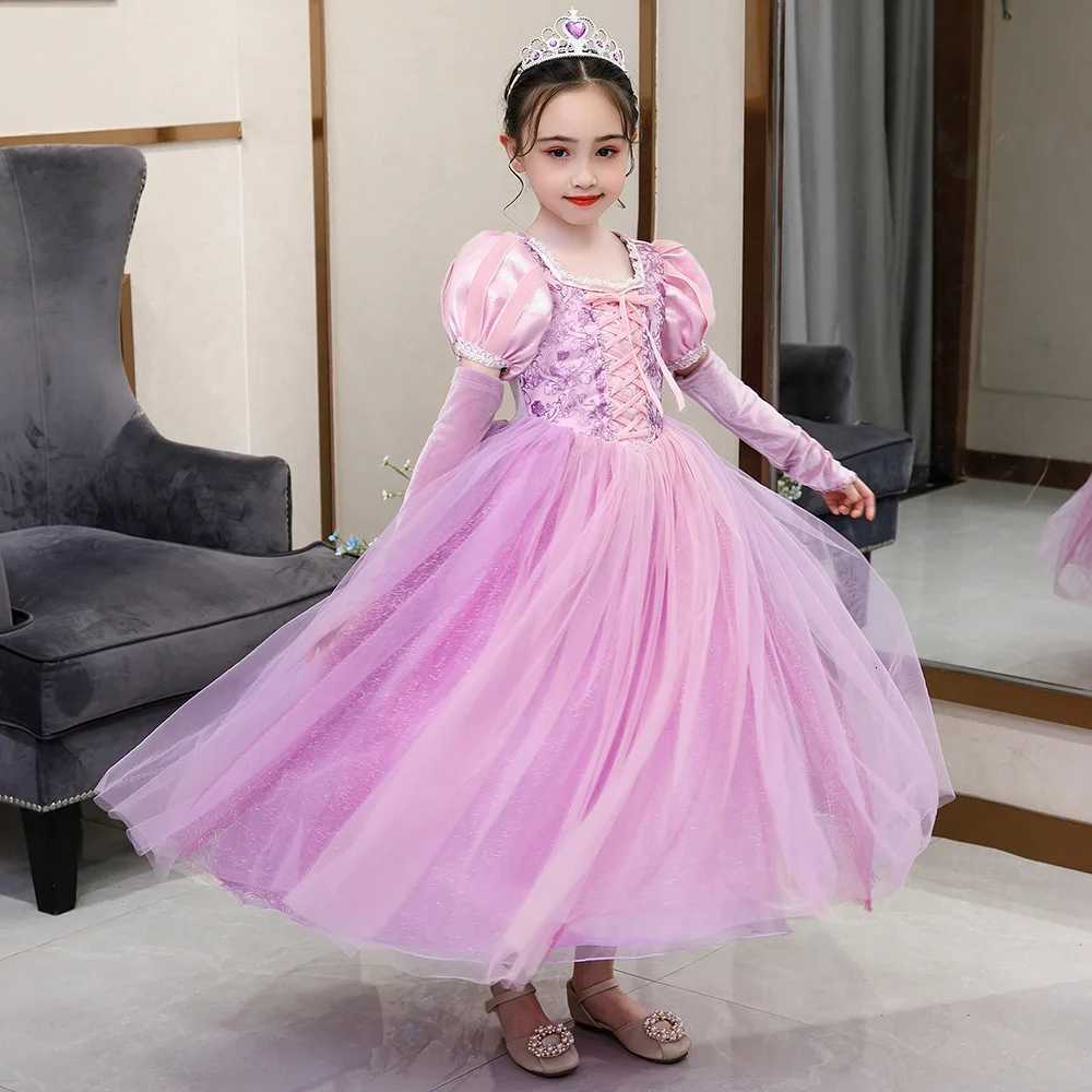 Long Pink Dress for Girls Birthday ParTY Sophia Cosplay Velvet Winter Purple Princess Rapunzel Dress for Ages 3-10 Z250904