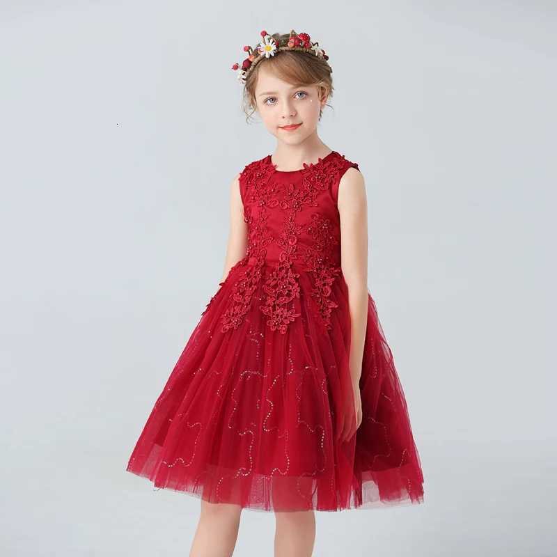 M683 Girls Short Summer Wedding Dress Fluffy Mesh Princess Medium Size Childrens Clothing June 1st Performance Z250904