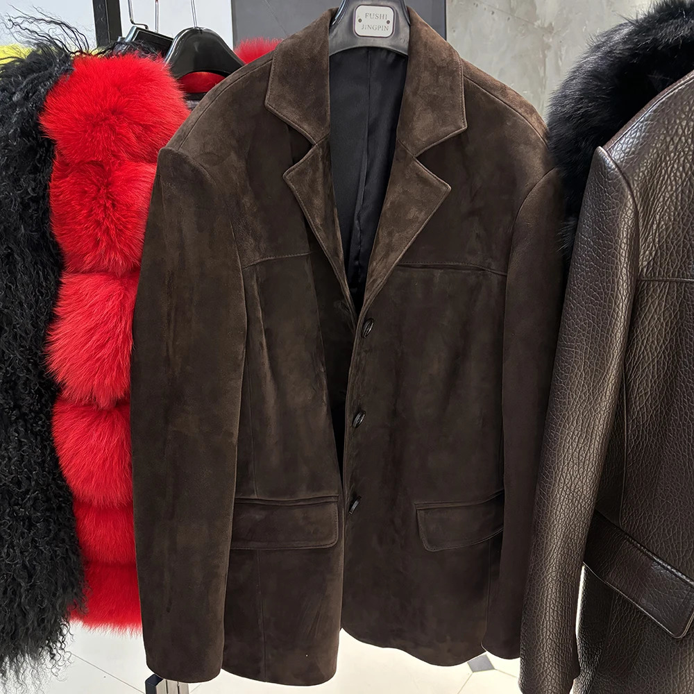 YOLOAgain Womens Oversized Suede Leather Blazer Single Breasted Leather Jacket Female Spring 250815