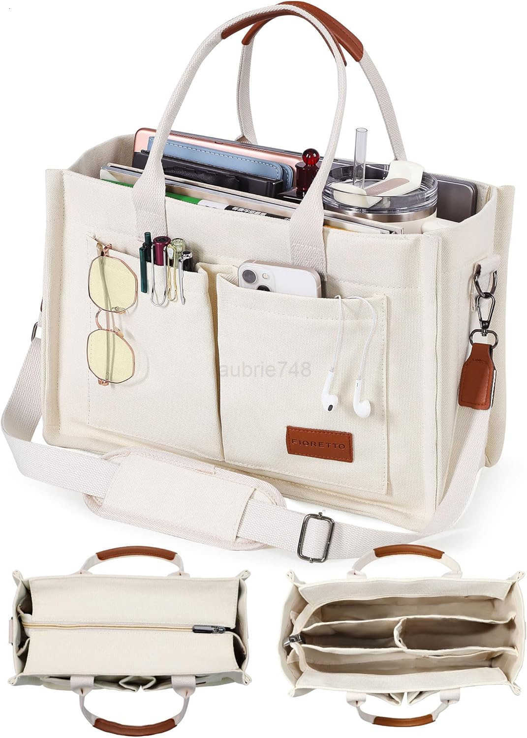 Canvas Tote Bag for Women with Zipper Closure Individual Compartments for Work College for Teacher Nurse M250904