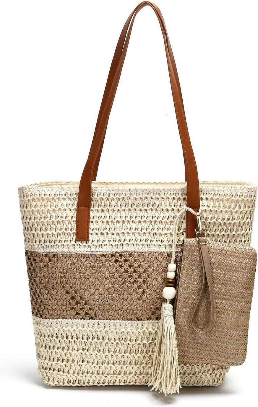 Beach Straw Bags for Women Summer Travel Bag Woven Straw Purse Handmade Clutch Beach Tote Bag Shoulder Handbags M250904