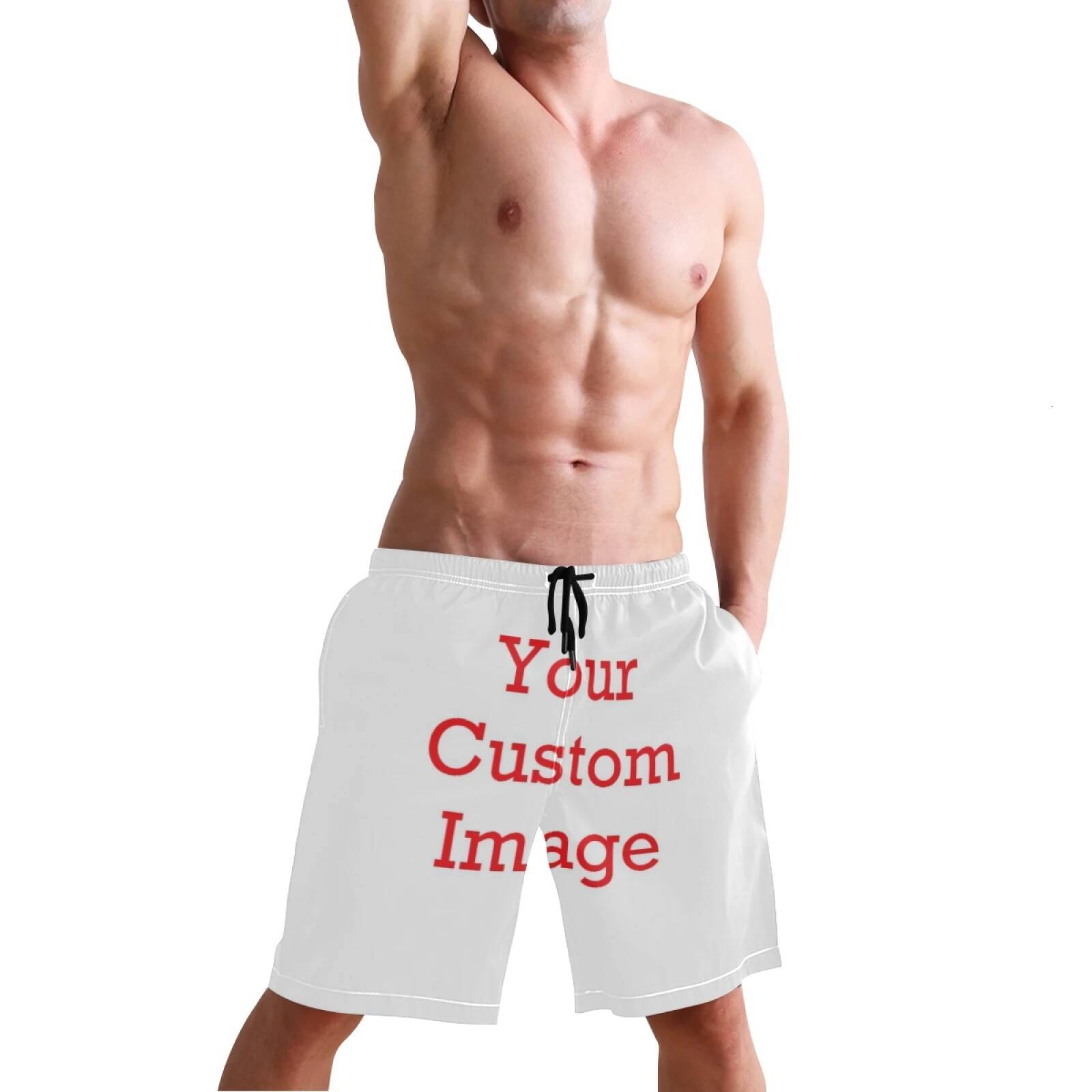 Men's Beach Custom pattern Style Trunks Quick Dry Casual Polyester Swim Shorts with Mesh Lining and Pockets