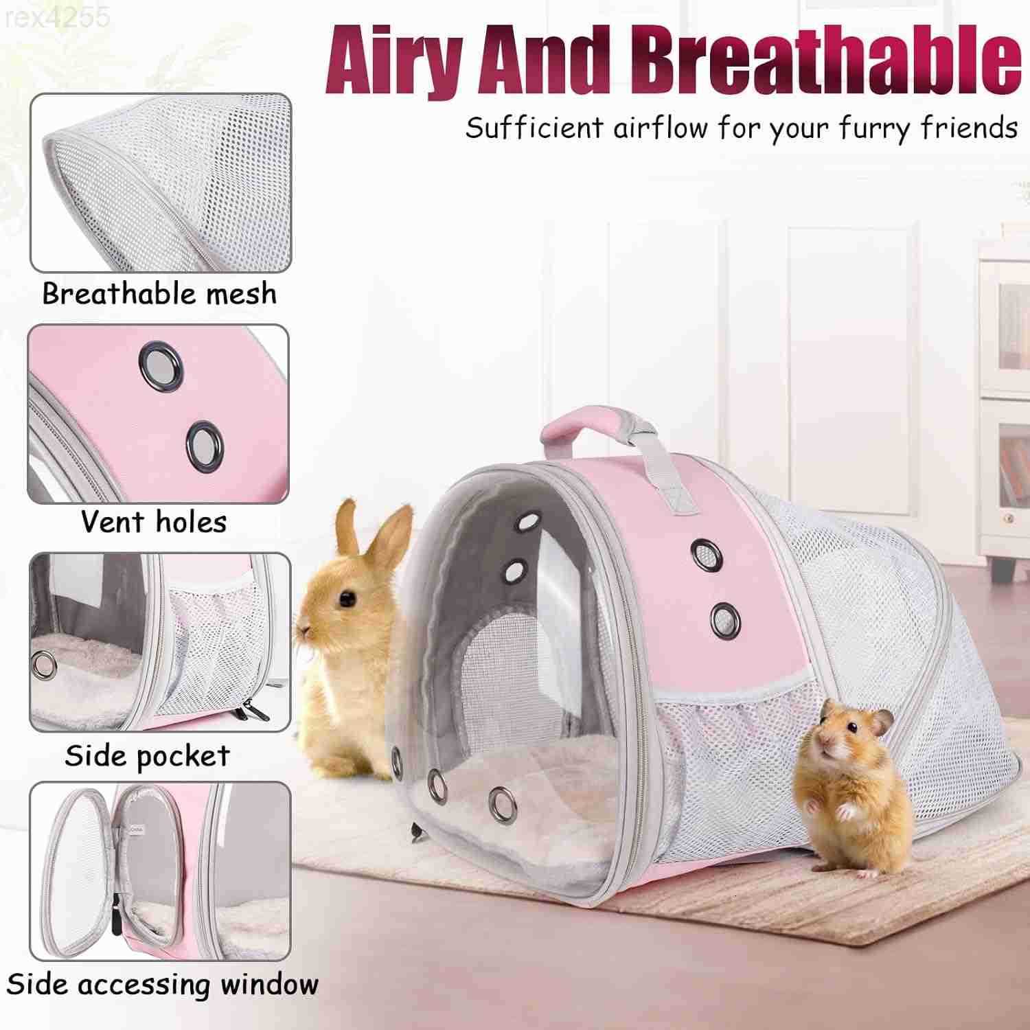 Back Expandable Backpack for Small Animals Portable Travel Bag Breathable Pet Carrier Cages for Bunny Guinea Pig Bearded Dragon Lizard Rabbit Squirrel
