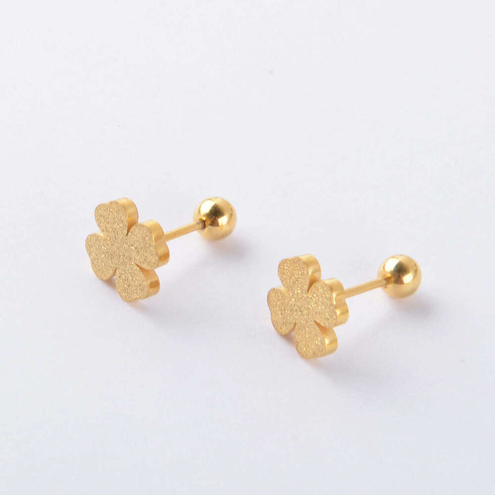 Fashion Versatile Gold Matte Four-Leaf Clover Titanium Steel Non-Fading Anti-Lost Ear Bone Studs Elegant Light Earrings