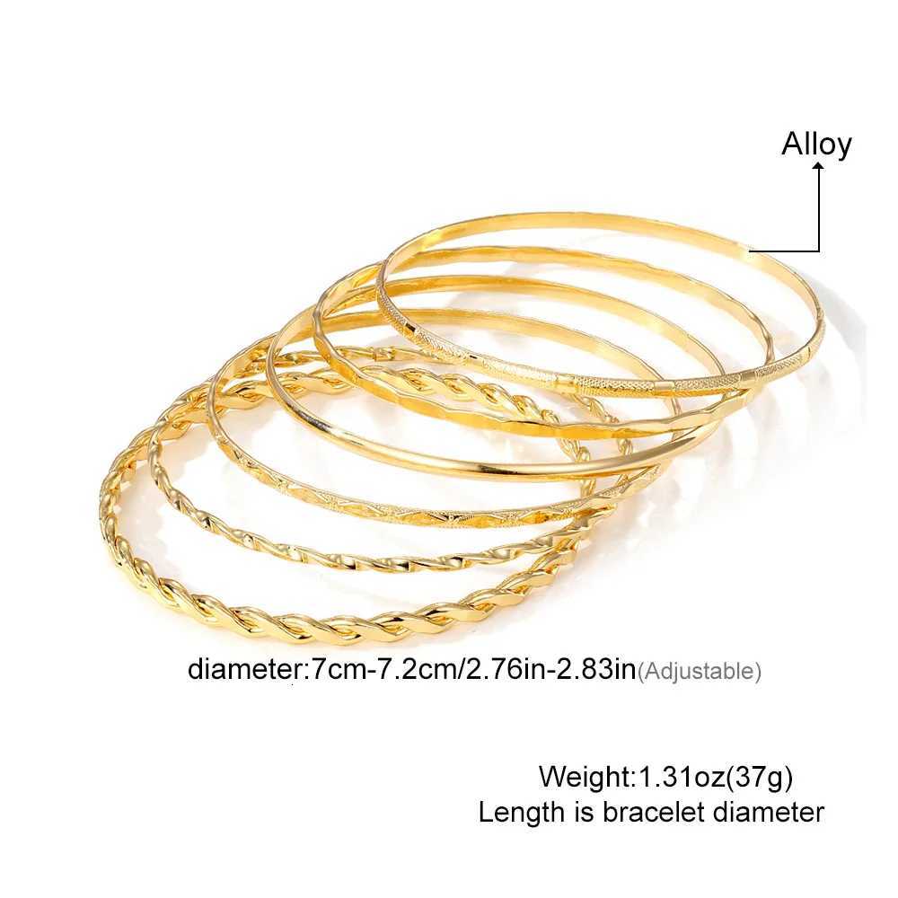 6PcsSet New Simple Gold Color Multilayer Bracelet Set for Women Rhomboid Twist Smooth Surface Bangle Jewelry Party GiftXJ250904
