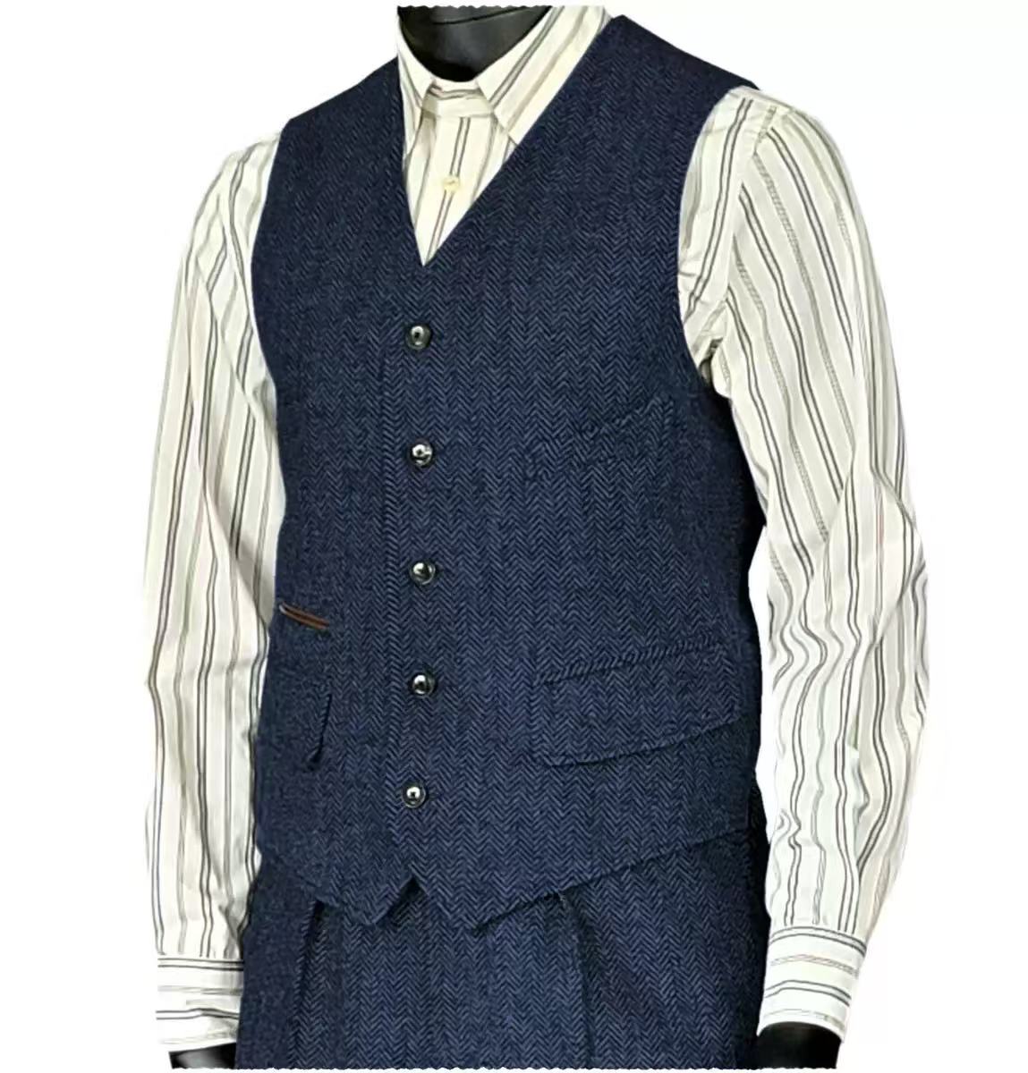 T1644 Selected Men's Suit Vest Metal Buckle Suede Vest Business Slim Spot Vest