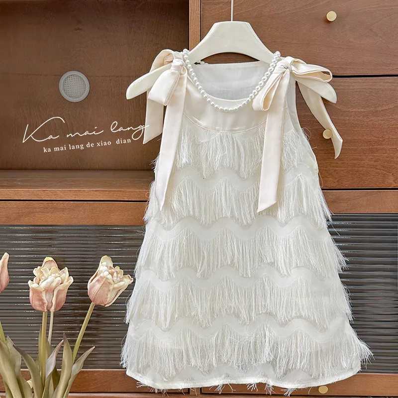 Girls Casual Dresses Fringe Bow Princess Dress Sleeveless Halter Dress for Kids White Princess Dress for Girls 2 to 7 Years Z250904