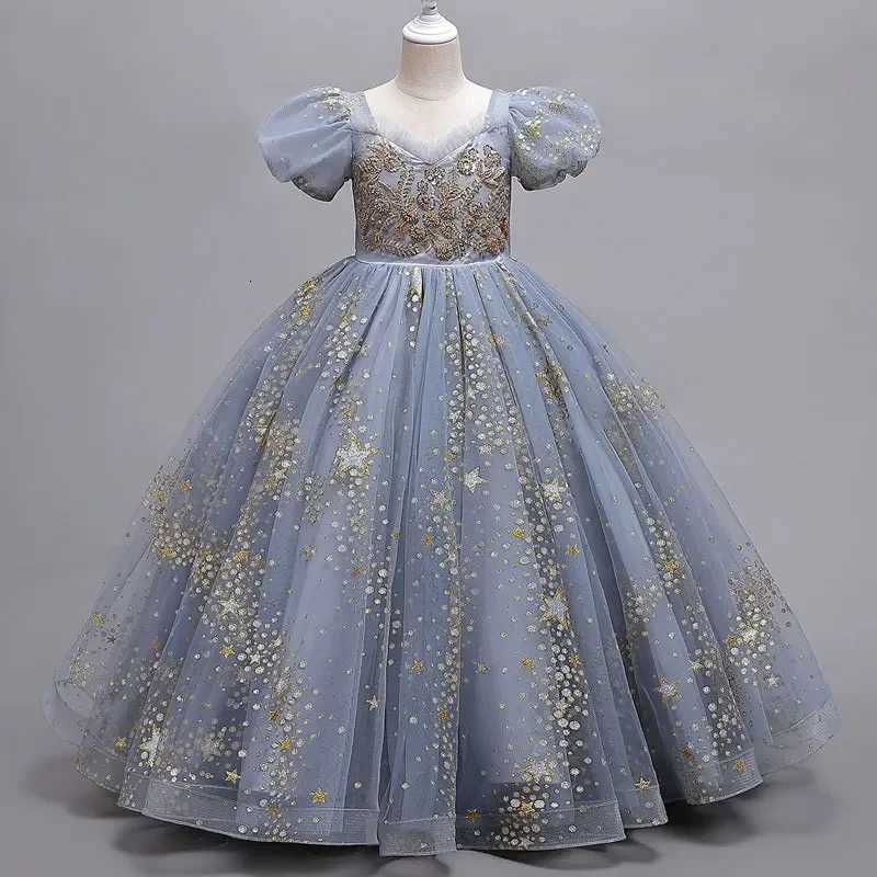 Fashion Girls Sequin Dress Short Sleeve Children Birthday Dress Summer Flower Girl Dresses for Weddings Ages 3-14 Z250904