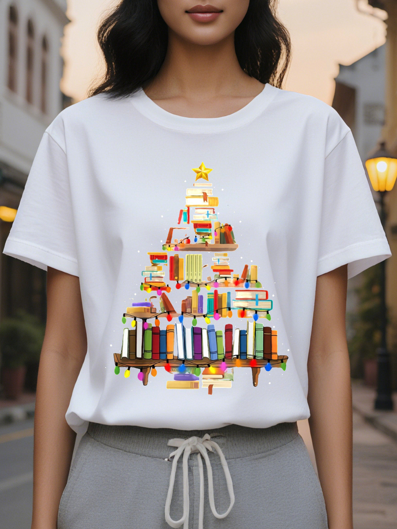 For Spring Summer Casual Short Sleeve Books Print Crew Neck T-Shirt Women's Clothing