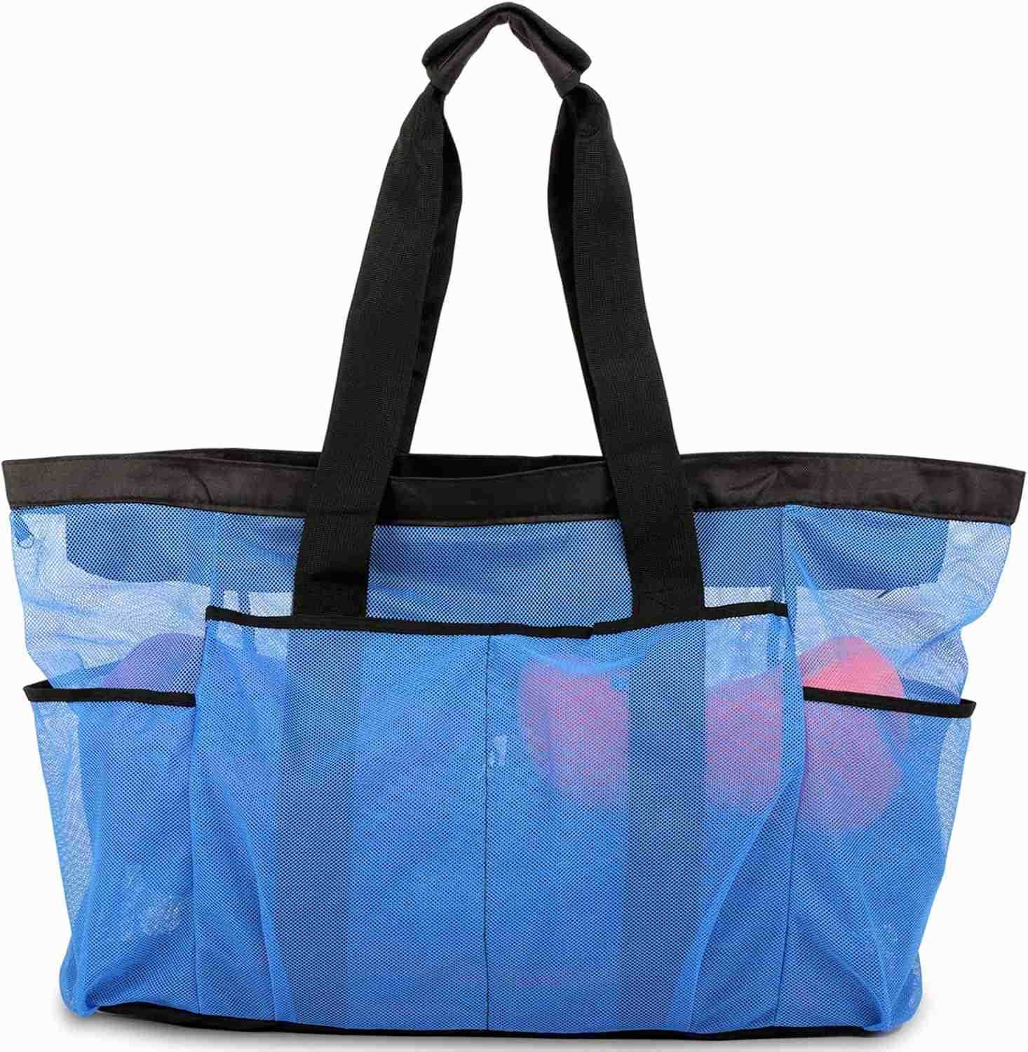 Large Beach Bag Mesh Tote with Zipper and Pockets Ideal for Your Family CruiseBeach Vacation EssentialsW250904