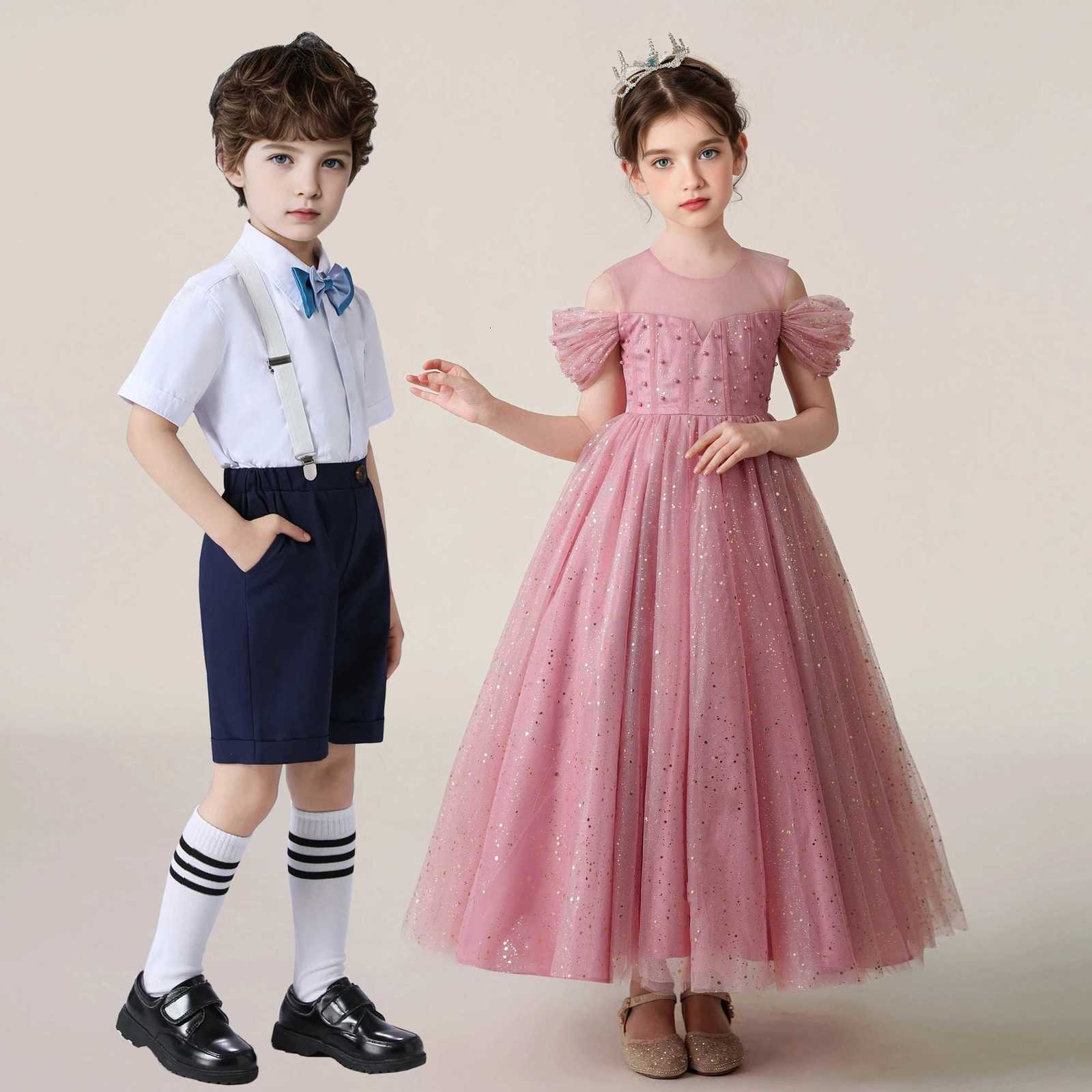 Kids Girl Princess White Long Dress Baby Girl Wedding Ceremony Party Gown Children Boy 2pcs Shirt+Pant Suit For Performance Z250904