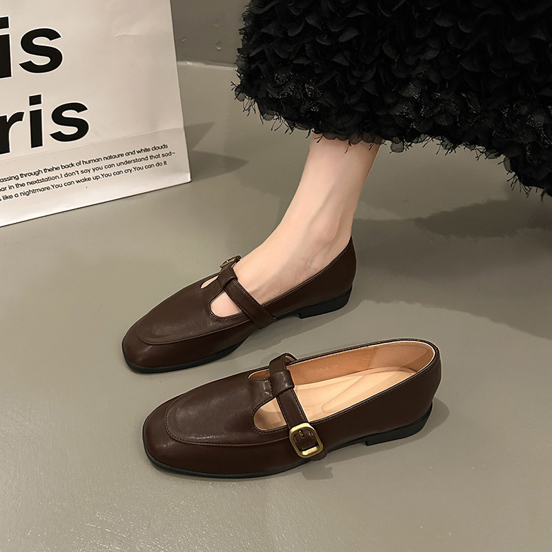 British women's leather shoes 2025 designer new single shoe fashion Mary Jane shoes Le Fu shoes