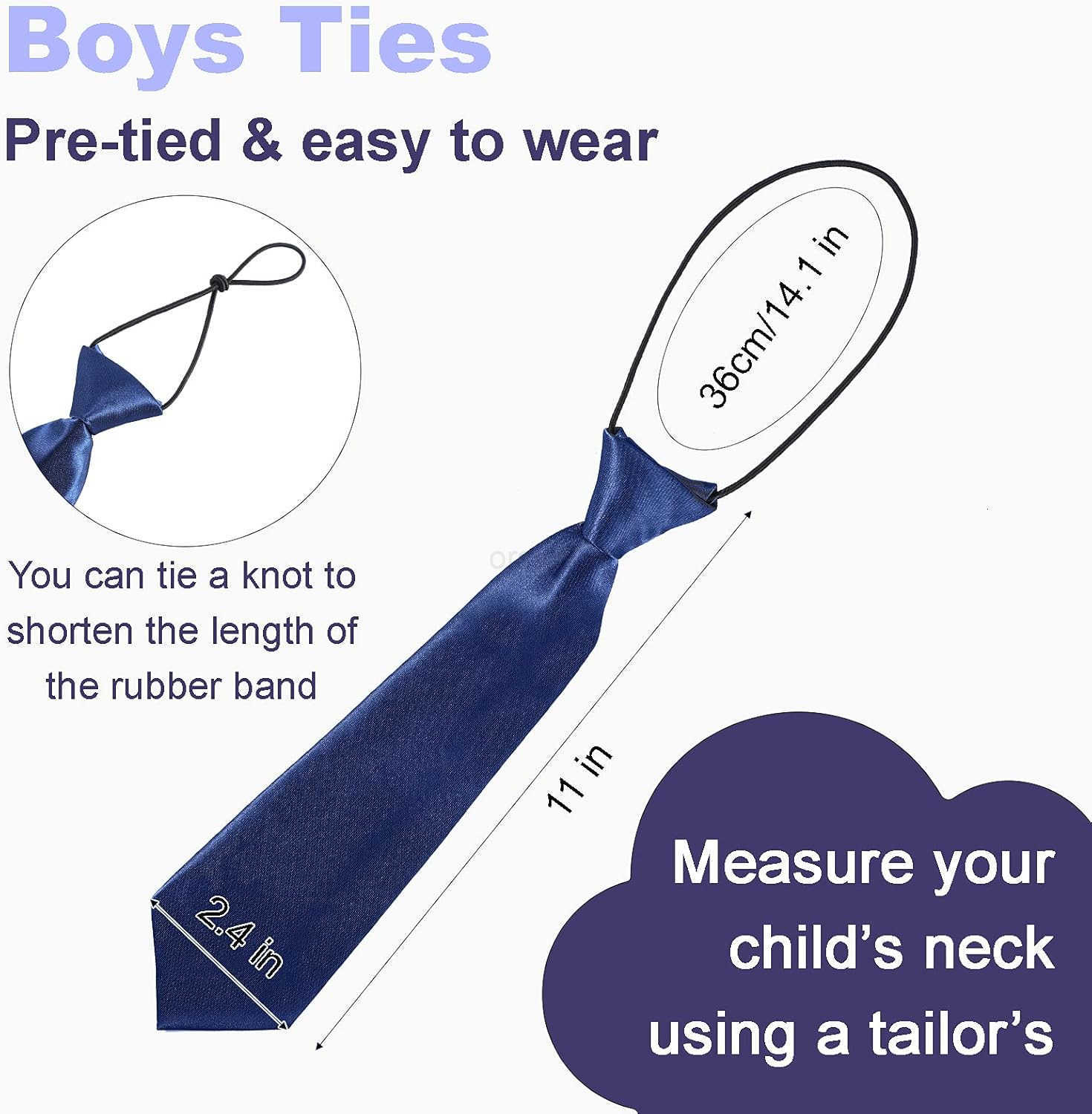 12 Pieces Boys Ties Clip On Neckties Pretied Tie Solid Color Necktie Neck Strap Formal with Elastic for Kids Wedding Graduation School Uniforms Assort