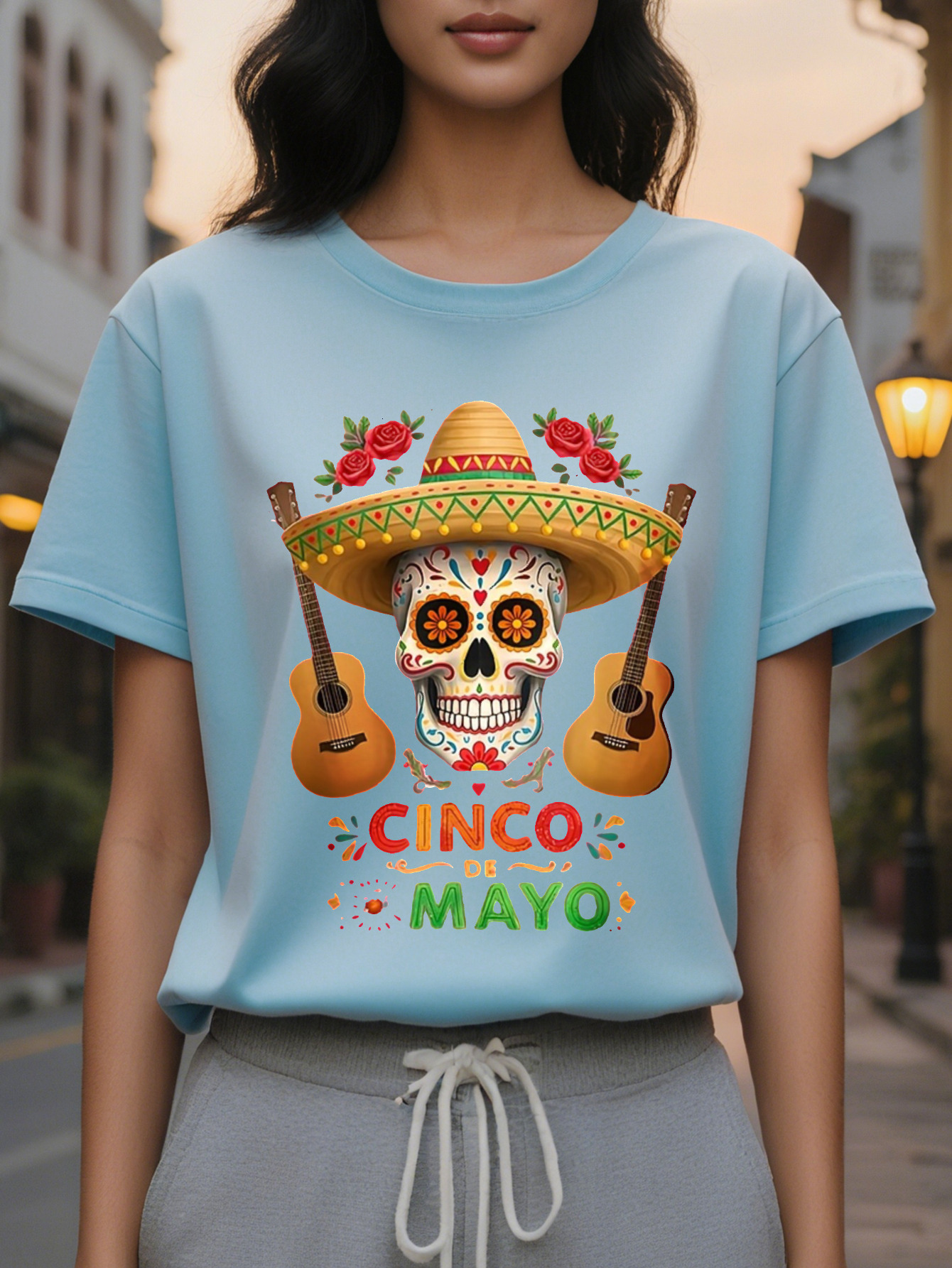 5th of May Distinctive Fashion Printed Round Neck Short Sleeve T-shirt Spring and Summer High-end Sense Slimming