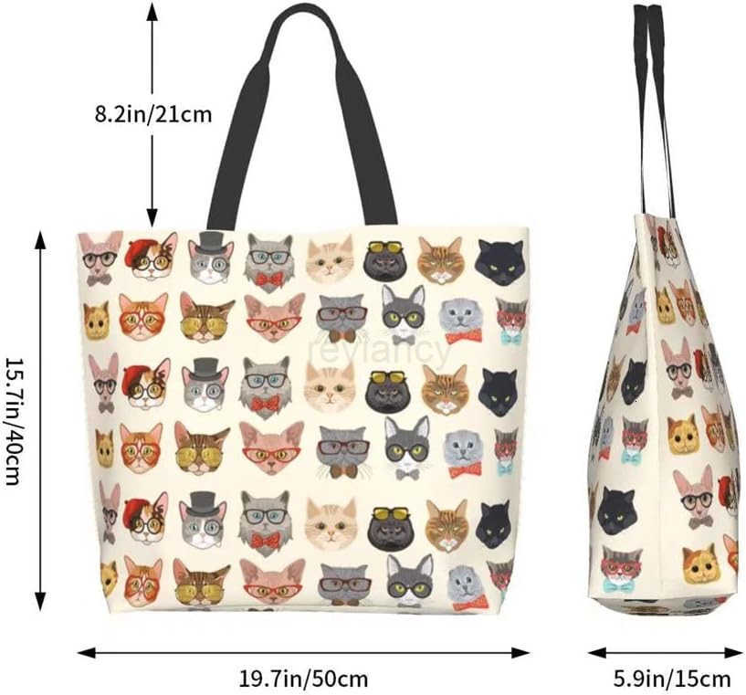 Tote Bag for WomenCute Purse Gifts for Cat LoversKitty Print Shoulder Reusable Shopping Handbags Casual Travel Polyester Summer Beach Grocery Bag Holi