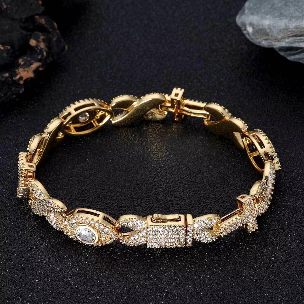 Hot selling silver color evil eye eternity micro pave moissanite Cuban bracelet punk style fashion jewelry gift for men and women