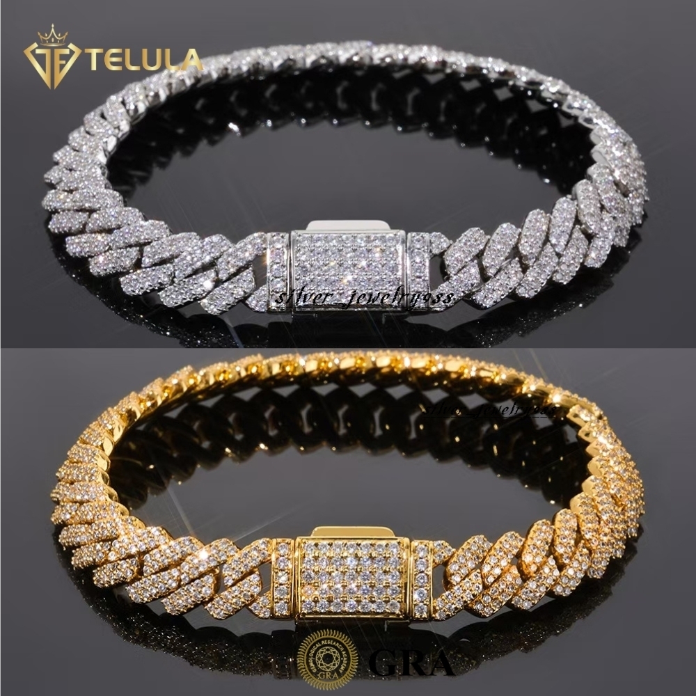 Moissanite 14 MM Miami Cuban Link Bracelet Unisex 925 Silver Jewellery Hip Hop Cuban Link Bracelet Moissanite Chain