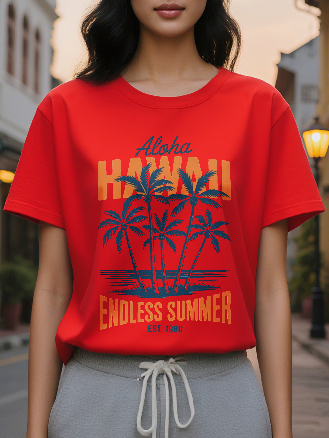 Women's White T-Shirt Retro Print Aloha Letters Design Round Neck Soft Top for Beach Vacations Hawaiian