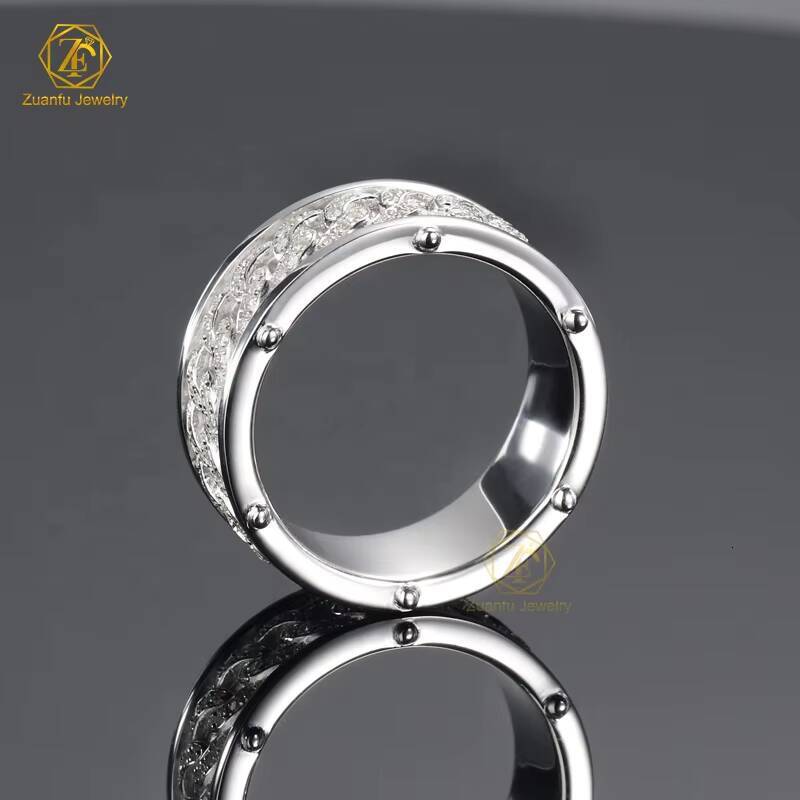 18K Plated White Gold Ring Hip Hop Style Iced Out Full Diamond Tennis Chain Men Ring Lab Grown Moissanite Rings Band for Men