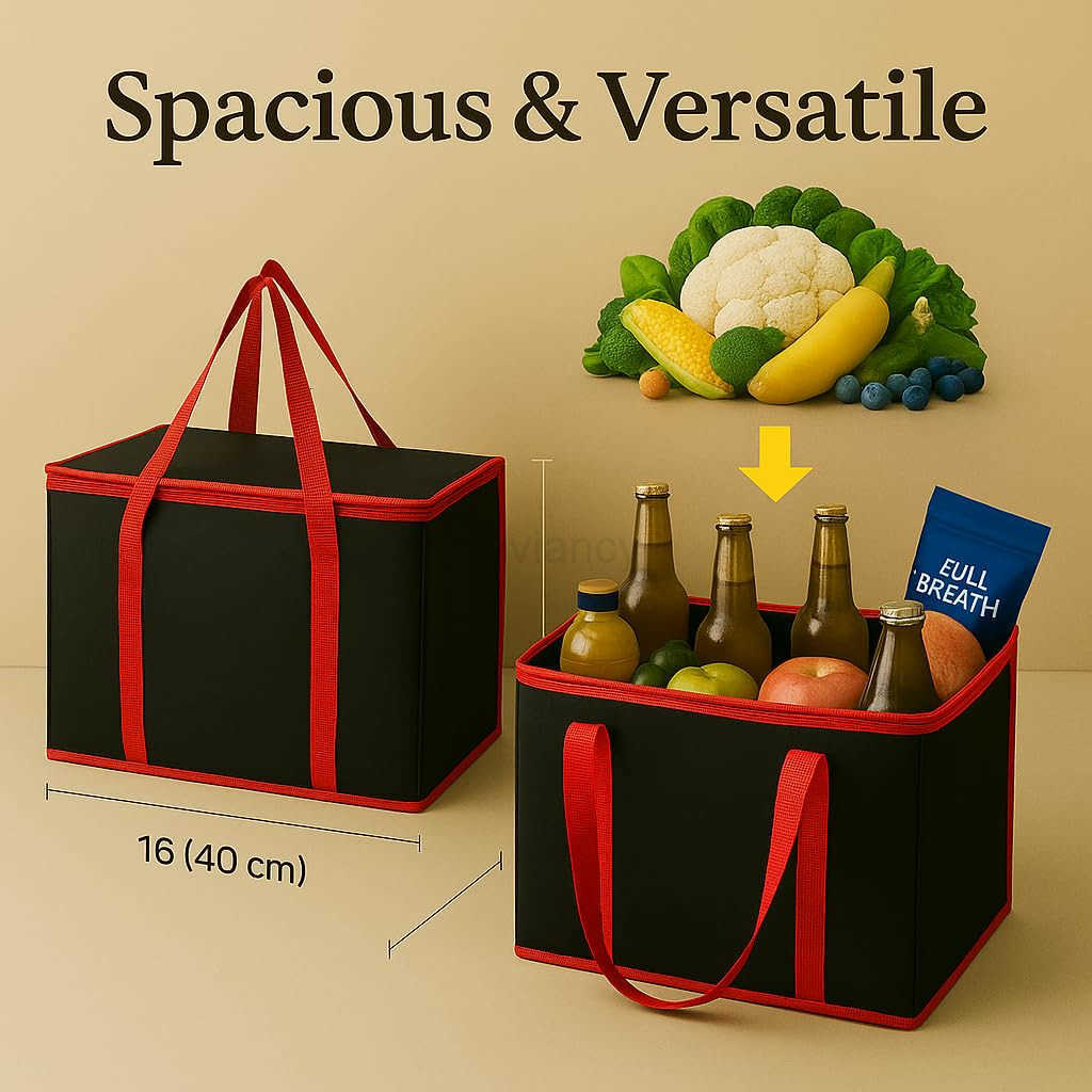 2Pack XLLarge Insulated Grocery Shopping Bags Black Reusable BagThermal ZipperCollapsibleToteCoolerFood Transport hot and ColdCamping delivery GrocW25