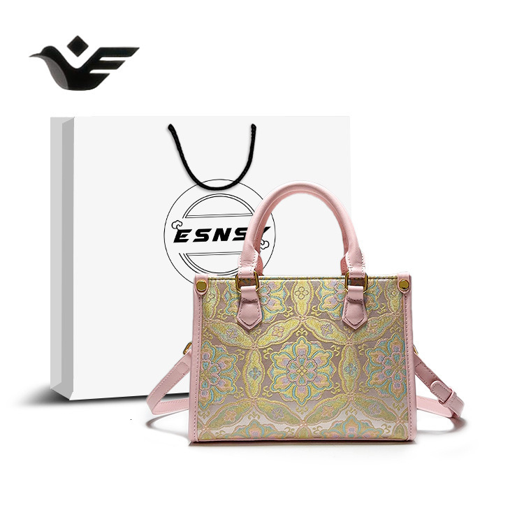 Feiyan Free Shipping New Designer Bag Luxury Shopping Bag Chinese Style Handbag For Women 2025 Spring Summer New Song Brocade Pattern Pink Design Tote