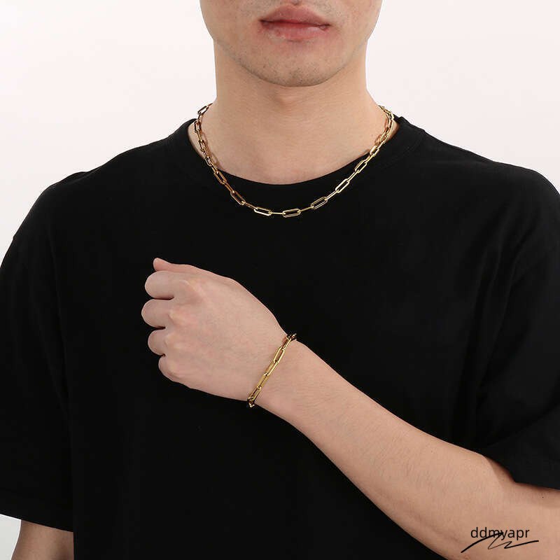 Unisex Chunky Ddmyday Square Link Chain Necklace & Bracelet Stainless Steel Minimalist Jewelry Ddmyday