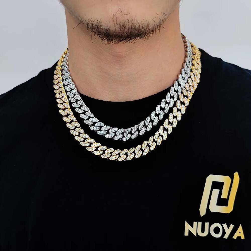 NUOYA Hip Hop 12mm Iced Out Cuban Link Necklace Micro Pave Shiny Diamond Cuban Link Necklace for Women Fine Jewelry
