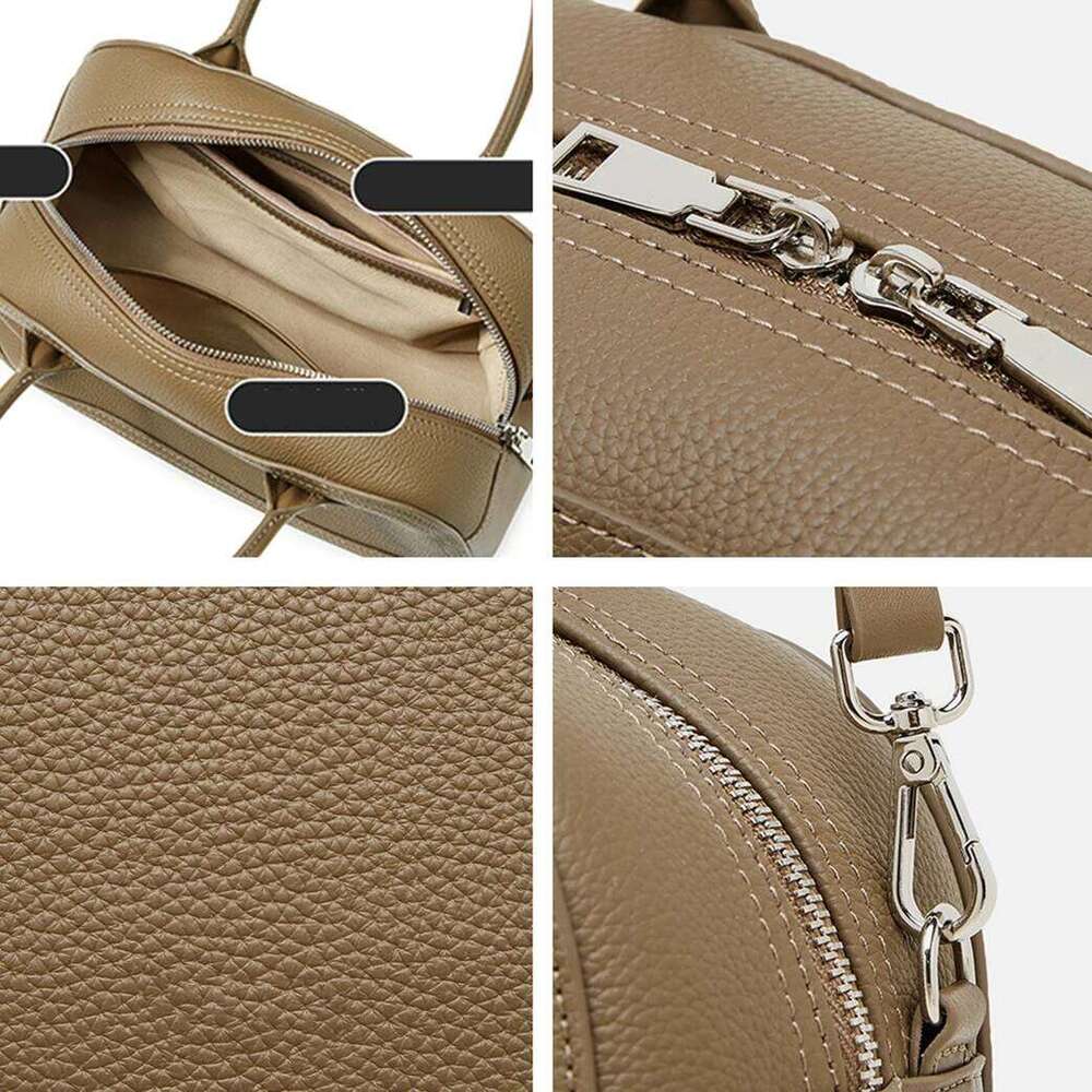 Burminsa Cowhide Genuine Leather Bowling Tote Handbags For Women 2025 Trend Designer Shell Work Ladies Shoulder Crossbody Bags